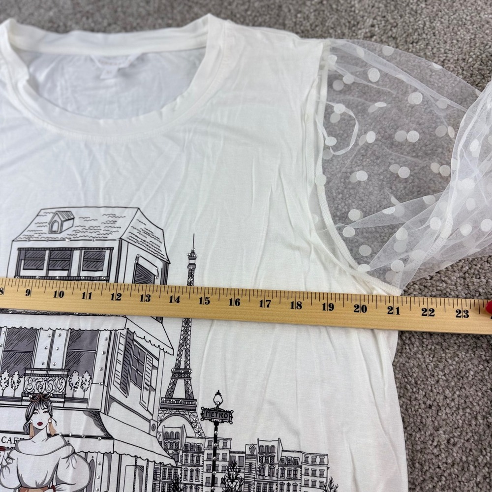 Love&Lace Paris Graphic Top Women XL Polka Dot Mesh Sleeve Casual Chic Coquette - Picture 6 of 10
